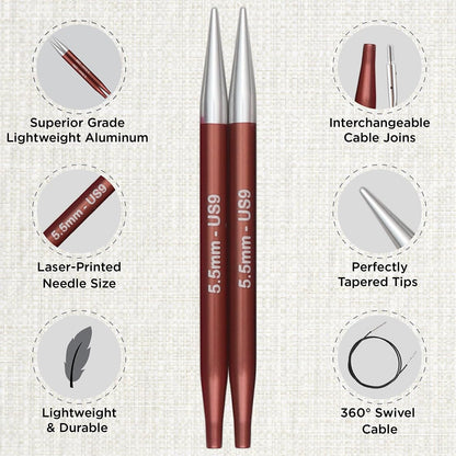 KnitPro Zing Deluxe Interchangeable Needle Set 5" (13cm) | 8 US Sizes (4 to 11)