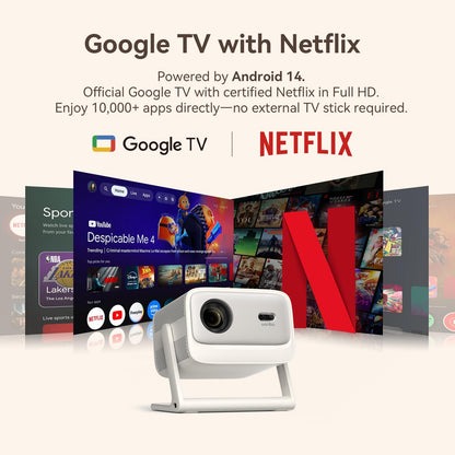 【Official Licensed Google TV 14】Wanbo Vali 1 Pro 4K Smart Projector, Flagship MT9660 Chip, MEMC, 900ANSI, Native 1080P, Dolby Audio, Fully Automatic, 260" Portable Home Outdoor Movie Projector