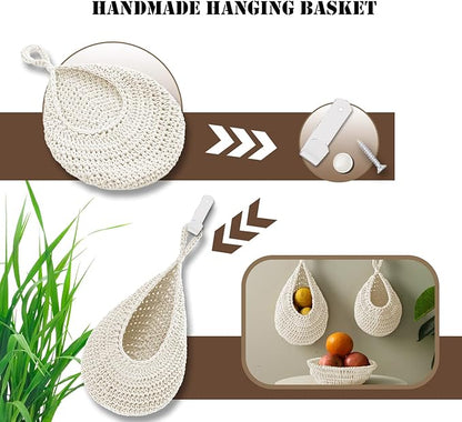 Hanging Fruit Basket Set of 3, Boho Wall Hanging Storage Basket