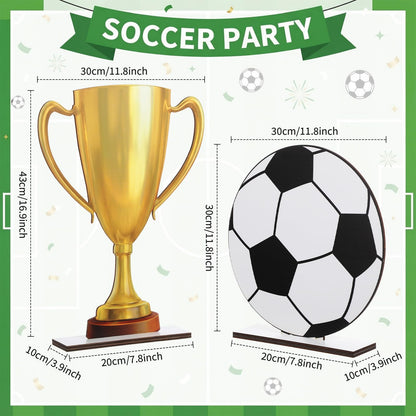 Brightrow 2 Pack Large 2026 Soccer Party Decorations, 12 x 12 Inch Wooden Football Ball Sign and 17 x 12 Inch Soccer Trophy Centerpieces for Home Yard Outdoor Indoor Garden Lawn Decor