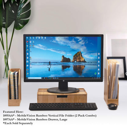 MobileVision Bamboo Vertical File Folder Holder & Office Product Organizer, Store Files, Magazines, Notepads, Books and more, 2 Pack Combo Set