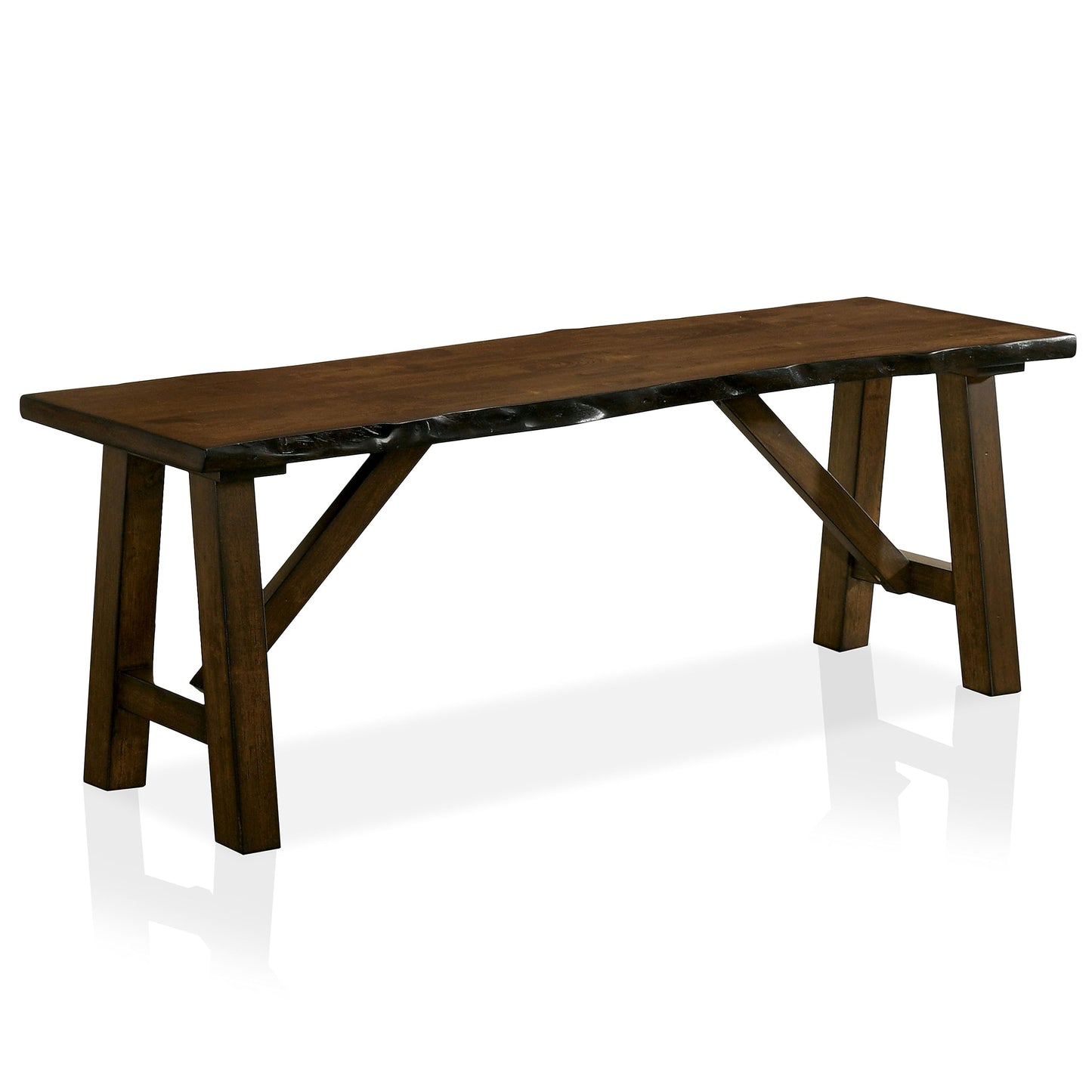 Furniture of America AKI Farmhouse 54-inch Rectangle Wood Dining Bench with Live Edge Design, Seats 3 for Dining Room, Kitchen, Walnut Brown