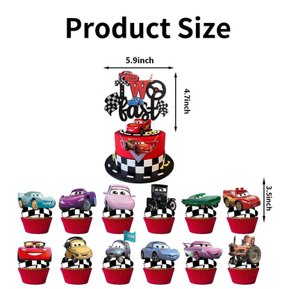 25 Pcs Cartoon Theme Happy Birthday Cake Toppers, Cute Cake Decorations, Includes 1 “Happy Birthday” Toppers and 24 Dessert Decorations