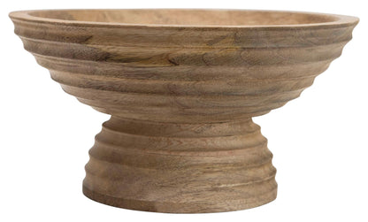 Creative Co-Op Ridged Mango Wood Footed Bowl, Brown
