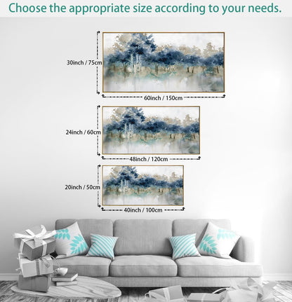 Wall Art Landscape Modern Wall Decor Canvas Painting Blue Ink Wall Art Large Artwork for Living Room Bedroom Office Home Decor 20"x40" with Framed