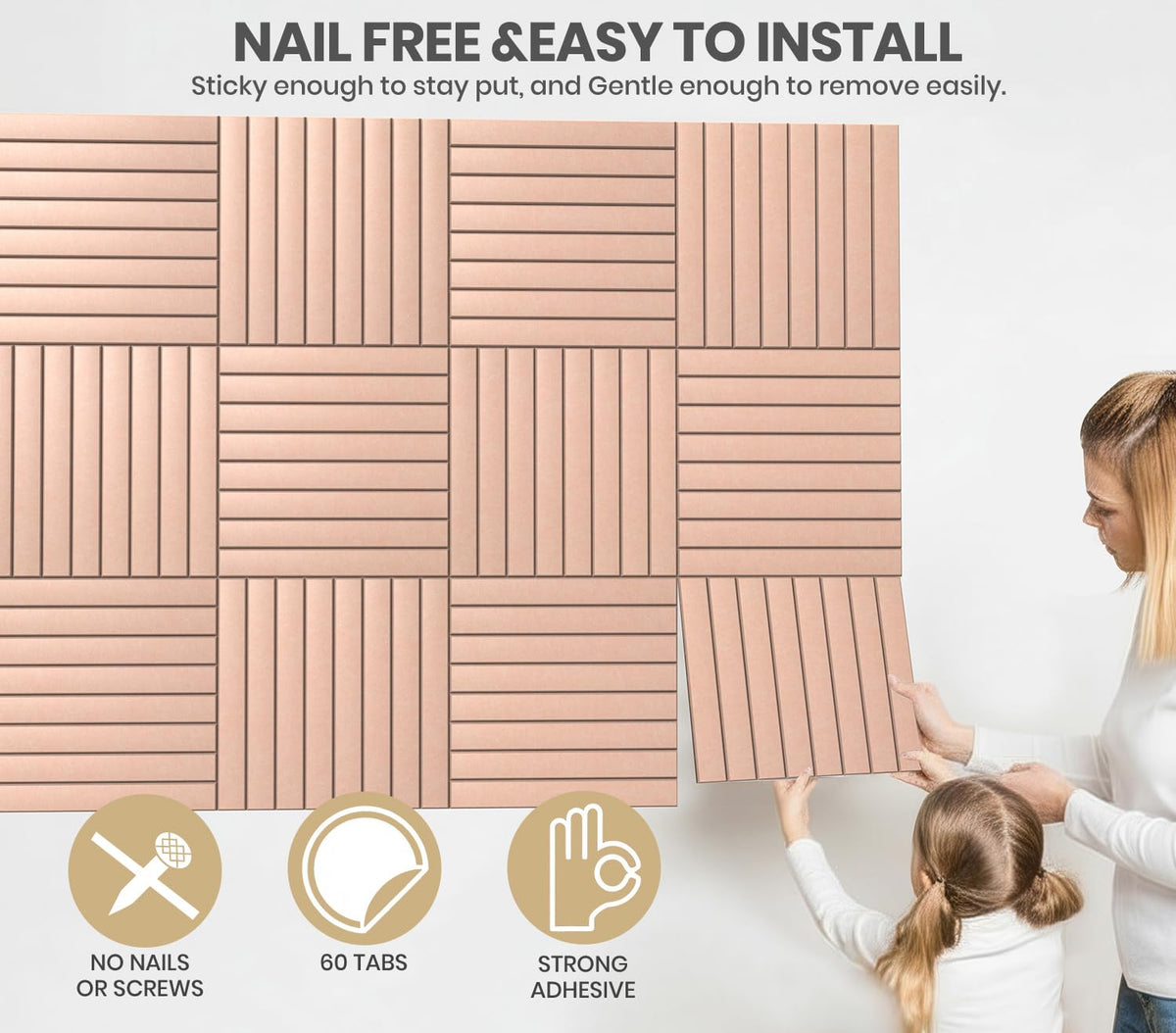 Large Cork Board Alternative 48” X 36” Felt Bulletin Board Tiles, with 30 Pushpins, 60 Adhesive Tabs,12-Pack Slat Wall Paneling, Cork Boards for Office Push Pin Board Felt Board - Pink