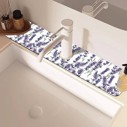 Watercolor Lavender Bunches Kitchen Sink Splash Guard Mat Absorbent Fast Drying