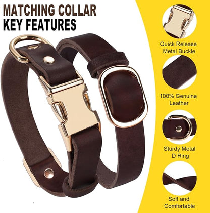 LWBMG 6FT Leather Dog Collar and Leash Set, Heavy Duty Dog Leash and Collar with Metal Buckle,Adjustable Pet Lead and Collar Set, Soft Pet Leash and Collar for Large Dogs Brown