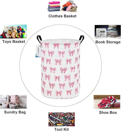 Round Foldable Girls' Storage Basket Kids Laundry Hamper Pink Gift Basket