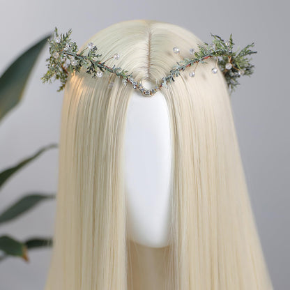 MOSTORY Green Flower Fairy Crown - Elf Crown Headpiece for Woodland Renaissance Costume Women, Floral Forest Circlet with Rhinestone for Renfaire Cosplay Photo Shoot