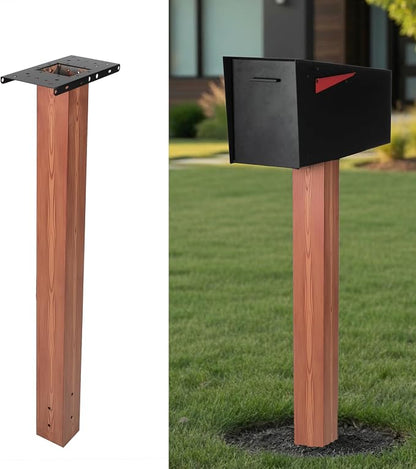 Ilyapa Metal Mailbox Post for Outside, 43x4x4 inch Wood Print Metal Post Sleeve with Two Universal Mounting Plate Brackets for Decorative Residential Mailboxes, Heavy Duty
