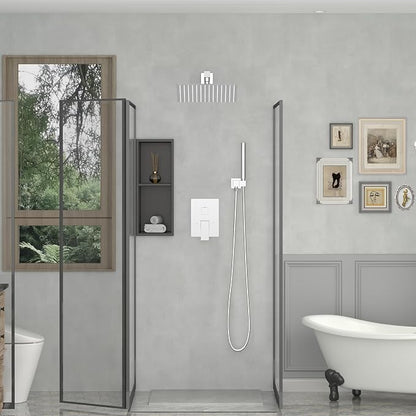 BESy 10 Inch Rain Shower Head, 10" Square Rainfall & High Pressure Stainless Steel Bath Shower Head, 1/16" Ultra Thin, Waterfall Full Body Coverage with Silicone Nozzle, Polished Chrome