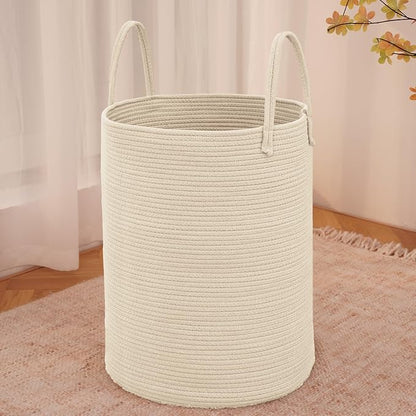 Large Woven Laundry Basket Hamper, 100L Cotton Rope Storage Bin