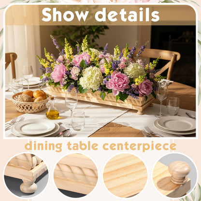 AceOrbit Large Long Wooden Dough Bowl, Spring Decorative Wooden Tables Centerpiece Tray, Riser Rustic Dough Bowl, Farmhouse Centerpiece Tray for Table Living Room Dining Gift(24",Wood)