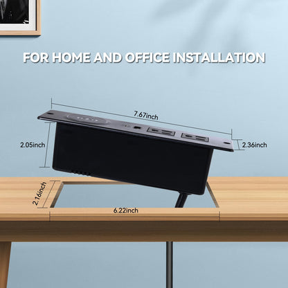 Recessed Power Strip with 15W Wireless Charger,Furniture Recessed Outlet with USB C Fast Charging,Desktop Charging Station & 2 Outlets,2 USB Ports Table Power Strip for Furniture, Home, Office.