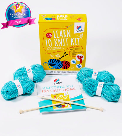 CraftLab Knitting Kit - Beginner Knitting Supplies with Wool Yarn, Needles, Instructions, DIY Gift