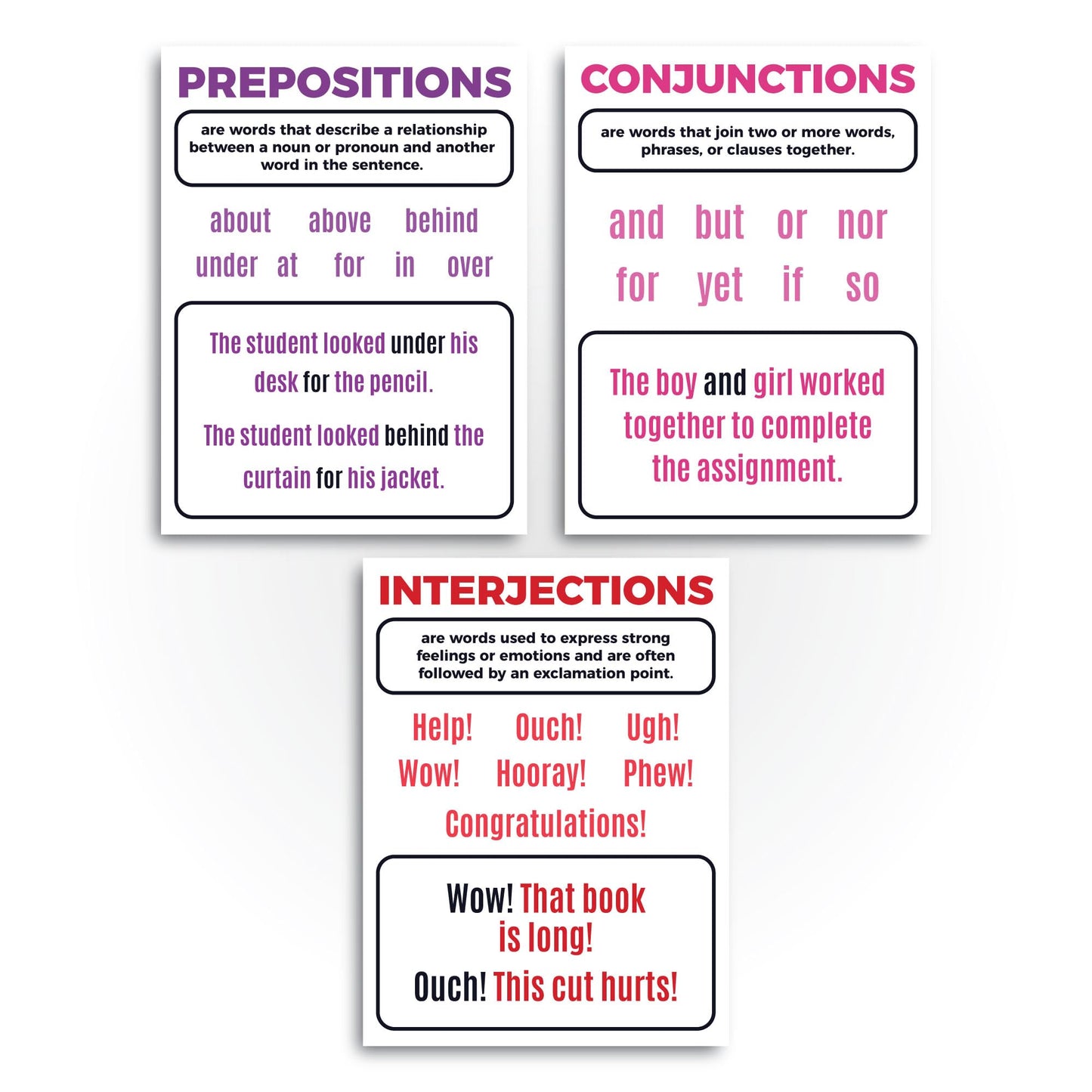Sproutbrite 10 Pack Parts of Speech Poster Grammar Educational Poster for Classroom 12"x16" - Classroom Decor Decorations, Middle School - Works Like a Mini Grammar Guide