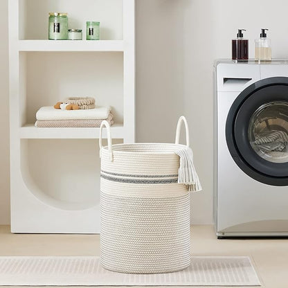 VIPOSCO Large Laundry Hamper, Tall Woven Rope Storage Basket
