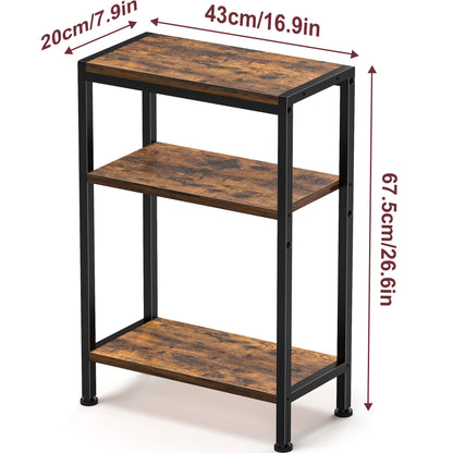 Homedawn Narrow Side Table for Small Space, 3 Tier Slim End Table, Thin Nightstand, Skinny Snack Couch Table, Sofa Bedside Table in Living Room, Bedroom, Study, Kitchen and Balcony (Rustic Brown)