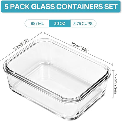 Vtopmart 5Pack 30oz Glass Storage Containers
