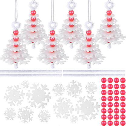 Buryeah 50 Sets White Snowflake Layered Christmas Ornament Craft Kit Makes Small Felt Snowflakes Christmas Tree Felt Crafts for Xmas Decoration Stocking Stuffer Holiday Fun Home Activities