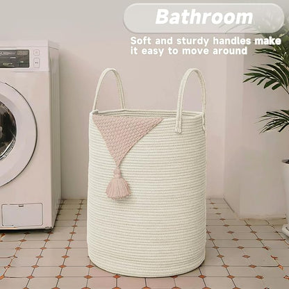 Large Woven Laundry Basket Hamper, 60L Cotton Rope Storage Bin