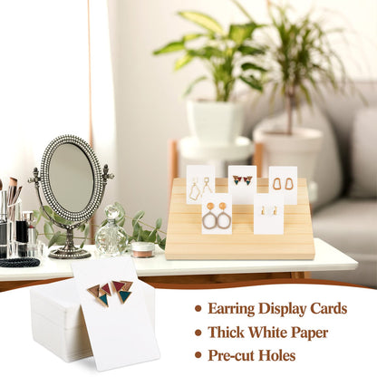 Marsui 62 Pcs Wood Earring Display Stand Earring Card Display 2 Sets of Holder with Cards Jewelry Stands for Selling(Wood Color)