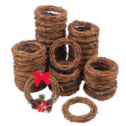 Yiksonyo 40 Pcs 4 Inch Natural Grapevine Wreath Set, Natural Rattan Wreath,Hand-Woven 4 Inch Vine Branch Wreaths, Perfect for DIY Crafts, Christmas Decorations, and Wedding Supplies