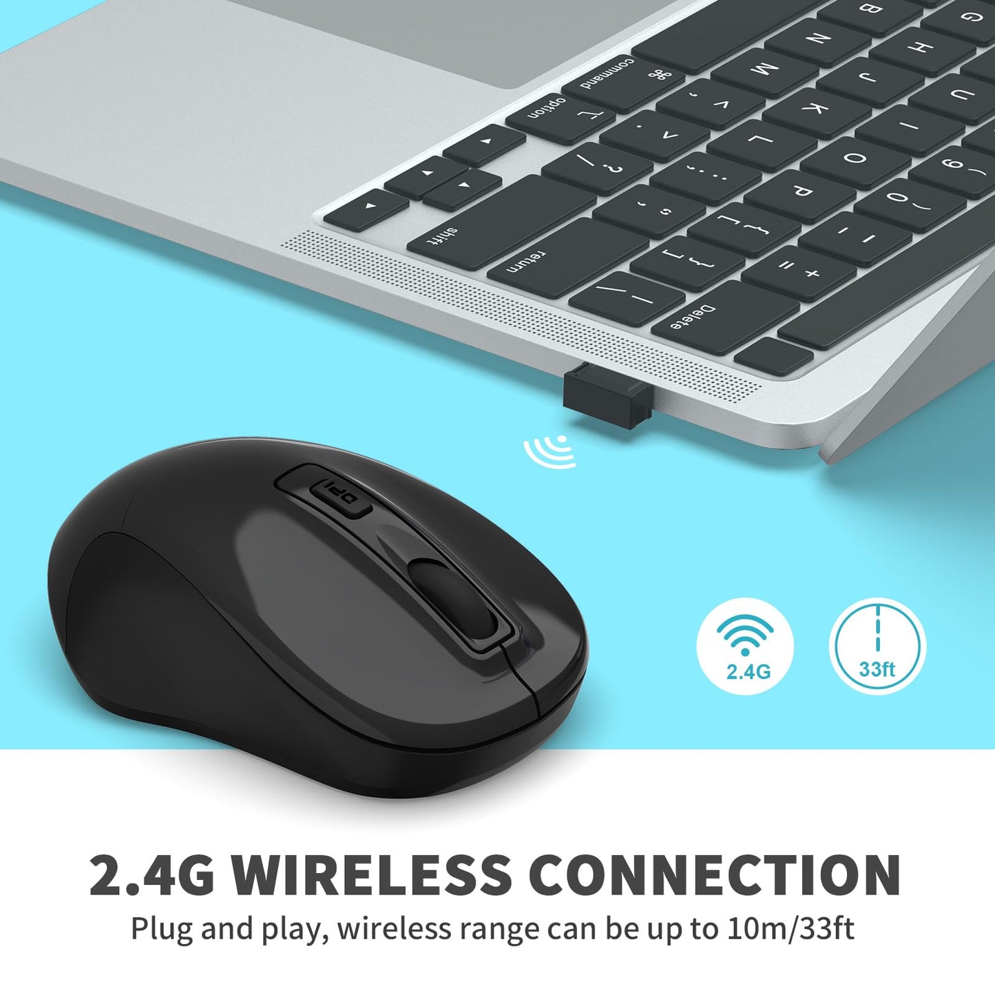 LeadsaiL Wireless Computer Mouse, 2.4G Portable Slim Cordless Mouse Less Noise for Laptop Optical Mouse with 4 Buttons for Laptop, Desktop, MacBook