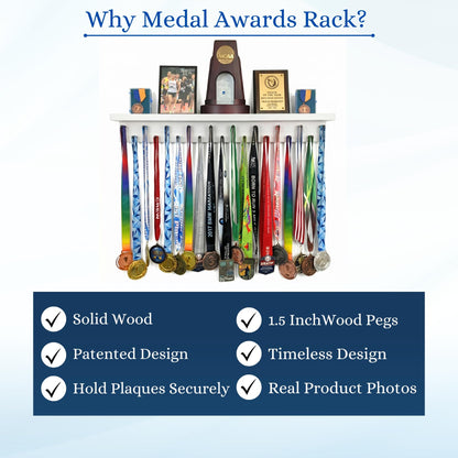 MedalAwardsRack Premier Medal Hanger Display Rack and Trophy Shelf for Gymnastics, Soccer, Basketball, Football, and More – 2, ft - White