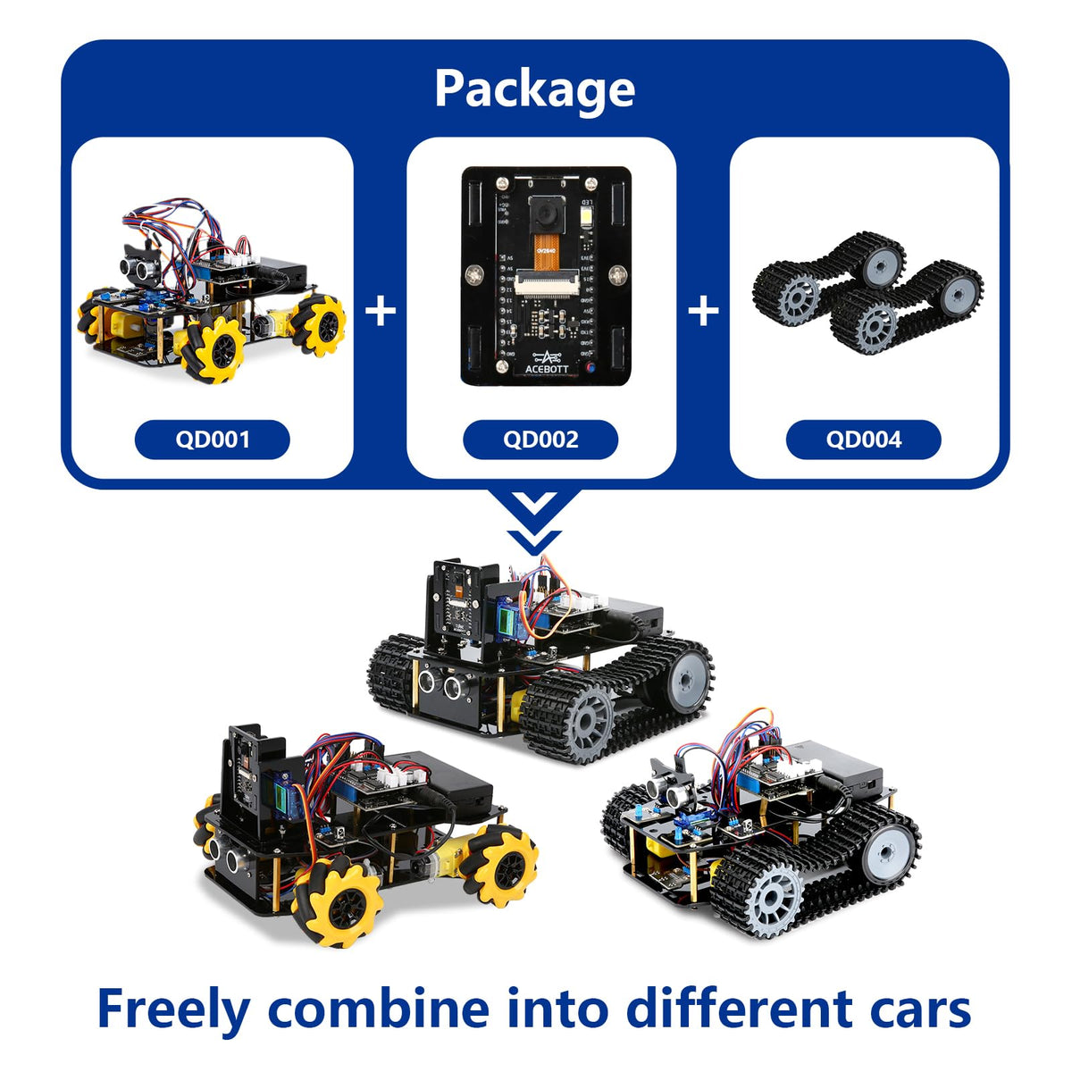 Robotics for Kids Ages 12-16, ACEBOTT 4 in 1 Smart Robot Kit with 3MP Camera + Tank Car, STEM Toys Coding Kit Compatible with Arduino & Scratch, App & Remote Control, for Kids & Teens
