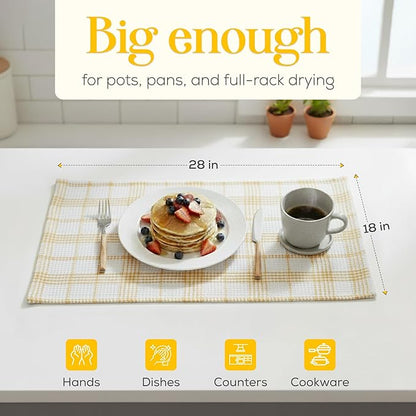 MosJos Kitchen Towels Set of 4 Dish Towels Yellow n White Waffle Weave Cotton