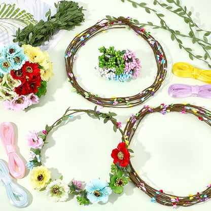 BEAMARKER 20 Sets Flower Crowns Making Kit Make Your Own Flower Crown Wreath Garland Headbands Craft Kit Handmade DIY Fairy Floral Hair Accessories Gift Christmas Bulk Items for Women
