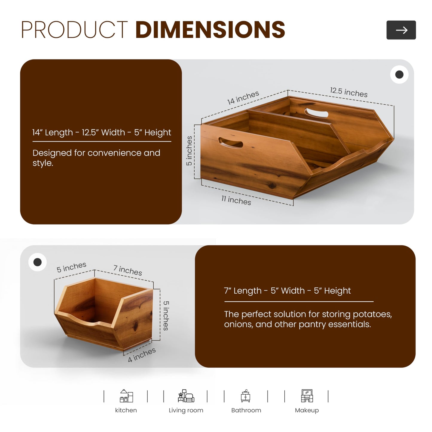 HOLANA Acacia Wood Potato and Onion Storage Bin, Potato Storage, Pantry Baskets, Vegetable Storage, Onion and Potato Storage Bins, Wooden Pantry Bins, Stackable Potato Bins (Patent Pending)