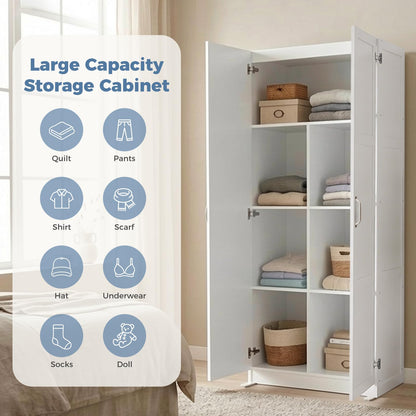 DUMOS Tall Storage Cabinet with Doors & Shelves, Large Capacity Organizer, Wooden Bedroom Storage Unit Suitable for Dining Room, Office and Study Rooms, White