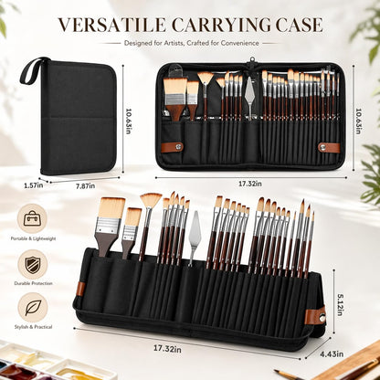 Paint Brush Set for Watercolor & Oil Painting, 26 Pcs Travel Watercolor Acrylic Paint Brushes with Flat, Filbert, Fan, Dagger, Cat Tongue, Round, Palette Knife, Paintbrush Kit for Beginners & Artist