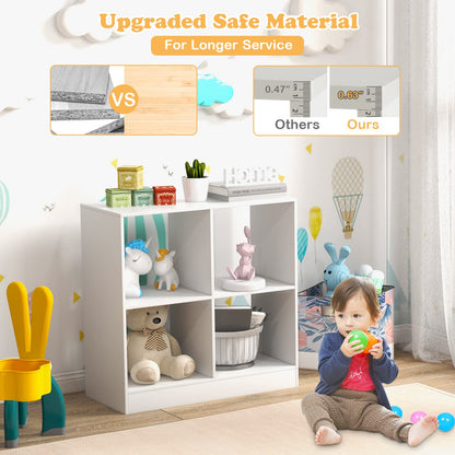 Costzon Toy Organizers and Storage, Wooden White 4-Cube Kids Bookcase for Books Toys Display Organization, Toddler Bookshelf for Bedroom, Living Room, Nursery, Playroom