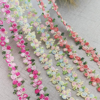 Floral Lace Trim 5 Yards Embroidery Venise Rose Flower Applique Sewing DIY Ribbon Craft for Dress Wedding Party Decoration (Pink)