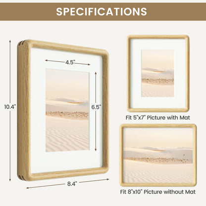 8x10 Picture Frame, USA-Sourced Natural Oak Wood Photo Frame with Tempered Glass, Double Mortise & Tenon Handcrafted Rounded Corner 8 by 10 Wooden Frame Matted to 5x7 Photos, Wall or Tabletop Display