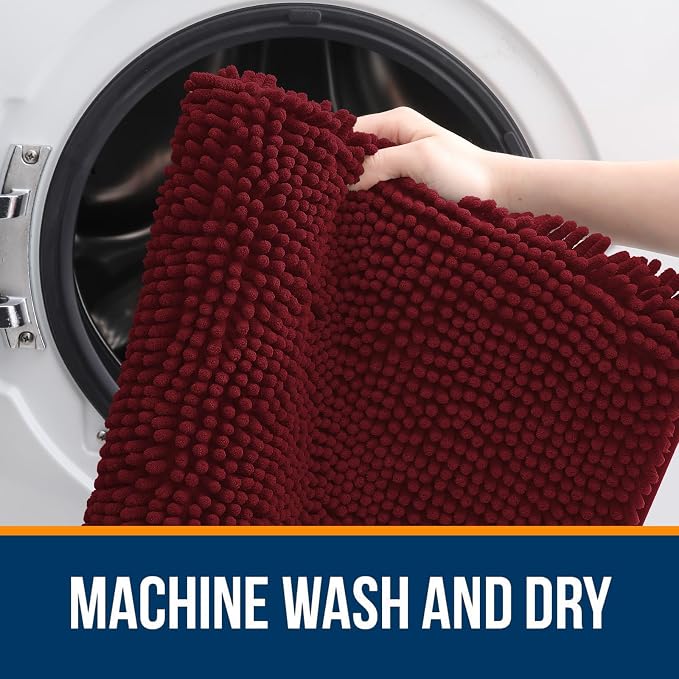 OLANLY Large Bathroom Rugs 70x46, Extra Soft Absorbent Chenille Bath Rugs, Rubber Backing Quick Dry, Machine Washable Bath Mats for Bathroom Floor, Tub and Shower, Home Decor Accessories, Burgundy