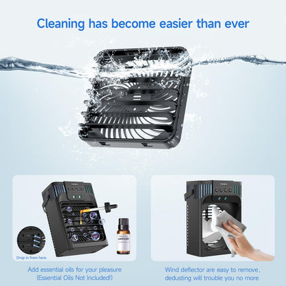 Serantzon Portable Air Conditioners, 4-in-1 Evaporative Air Cooler with Remote Control, Cooling Fan with 3 Modes, 3 Speeds & 7 LED Lights, 2-8H Timer, 1200ML Personal Mini AC Unit for Home, Bedroom