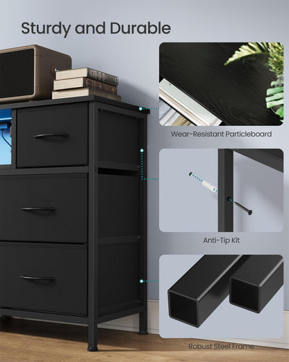 SONGMICS BELLAH Collection - Dresser for Bedroom with Outlets and LED Lights, TV Stand for TVs Up to 65 Inches, Chest of Drawers, 8 Drawers, Steel, Modern, Ink Black ULGS434BH02S