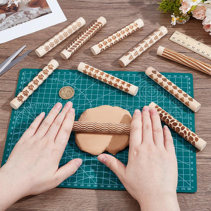 NBEADS 10 Pcs 10 Styles Clay Texture Rollers, Ceramics Potters Stamp Roller Tools Textured Rolling Pins for Slab Building Sculpting Handmade Craft Art DIY Design, 4.37x0.63 inch