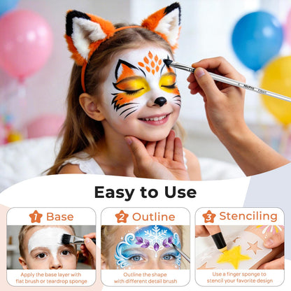 Nicpro 12pcs Face Paint Brushes Set with 9 Sponges Set, Professional Paint Brushes for Face Painting, Body Makeup, Acrylic Watercolor Oil Halloween Cosplay Party, Portable Storage Case Included