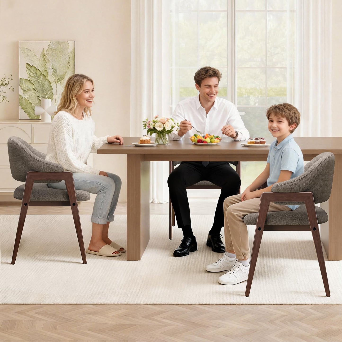 MALOL Wooden Dining Chairs Set of 4, Modern Fabric Upholstered Dining Room Chair, Kitchen Side Chairs, Farmhouse Dinner Chair with Curved Open Back for Kitchen, Camel