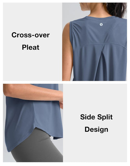 SANTINY Women's Sleeveless Workout Tops Breathable Lightweight Active Tennis Yoga Shirts Athletic Running Tank Tops for Women (Slate Blue_M)