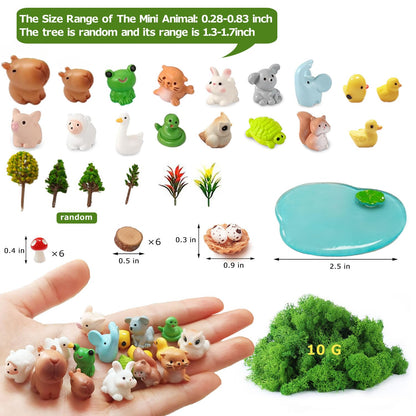 QuarenDen 46 Pcs Fairy Garden Accessories, Miniature Figurines, Mini Resin Animals Set, Miniature Trees Moss for Micro Landscape Ornaments DIY Fairy Craft Decor