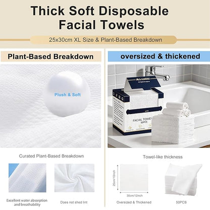 Face Towels, XL Facial Dry Towels 10x12 Inch, Biodegradable Disposable Face