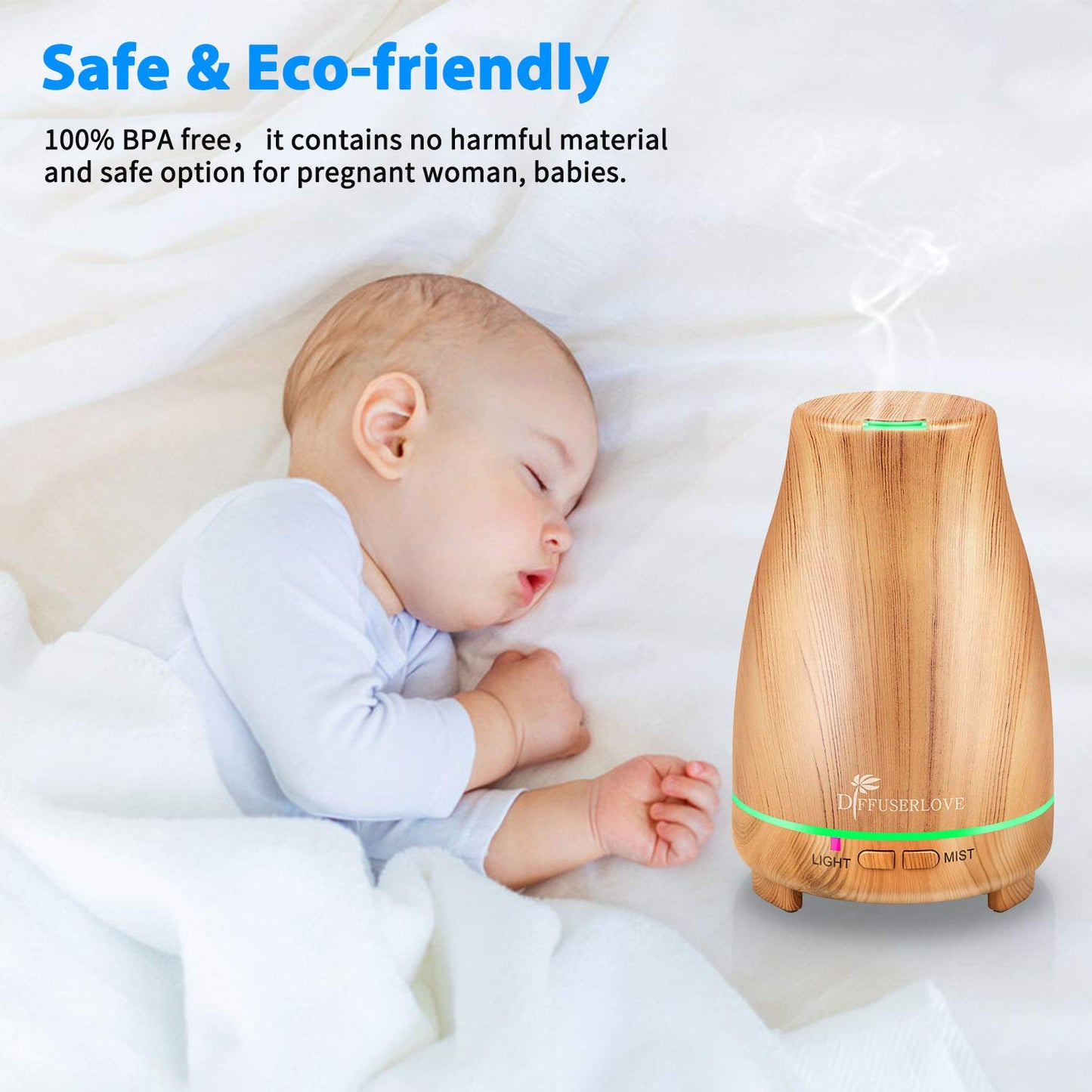 Diffuserlove Essential Oil Diffusers 200ML Remote Control Ultrasonic Mist Humidifiers BPA-Free Aromatherapy Diffuser with 7 Color Lights, Auto Shut-Off for Bedroom Office Kitchen