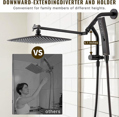 G-Promise All Metal 14 Inch Rain Shower Head with Massage Mode Handheld Spray Combo, 3-Way Diverter with Pause Setting, Full Body Coverage, Modern Bathroom Upgrade (Oil Rubbed Bronze)